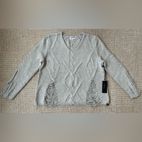 NWT One Teaspoon Nemesis Distressed Cable Knit Sweater in Grey Spirit - Large - Picture 15 of 16